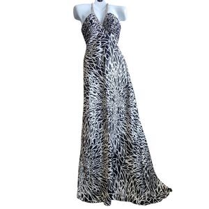 VTG Morgan & Co Y2K Op Art Maxi Dress 7/8 Halter Open Back Vampy Whimsigoth